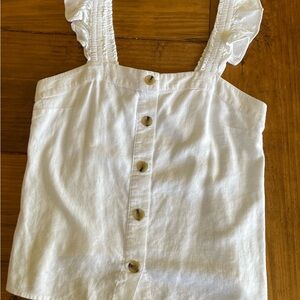 J. Crew White Ruffle Strap Button-Front Camisole Top